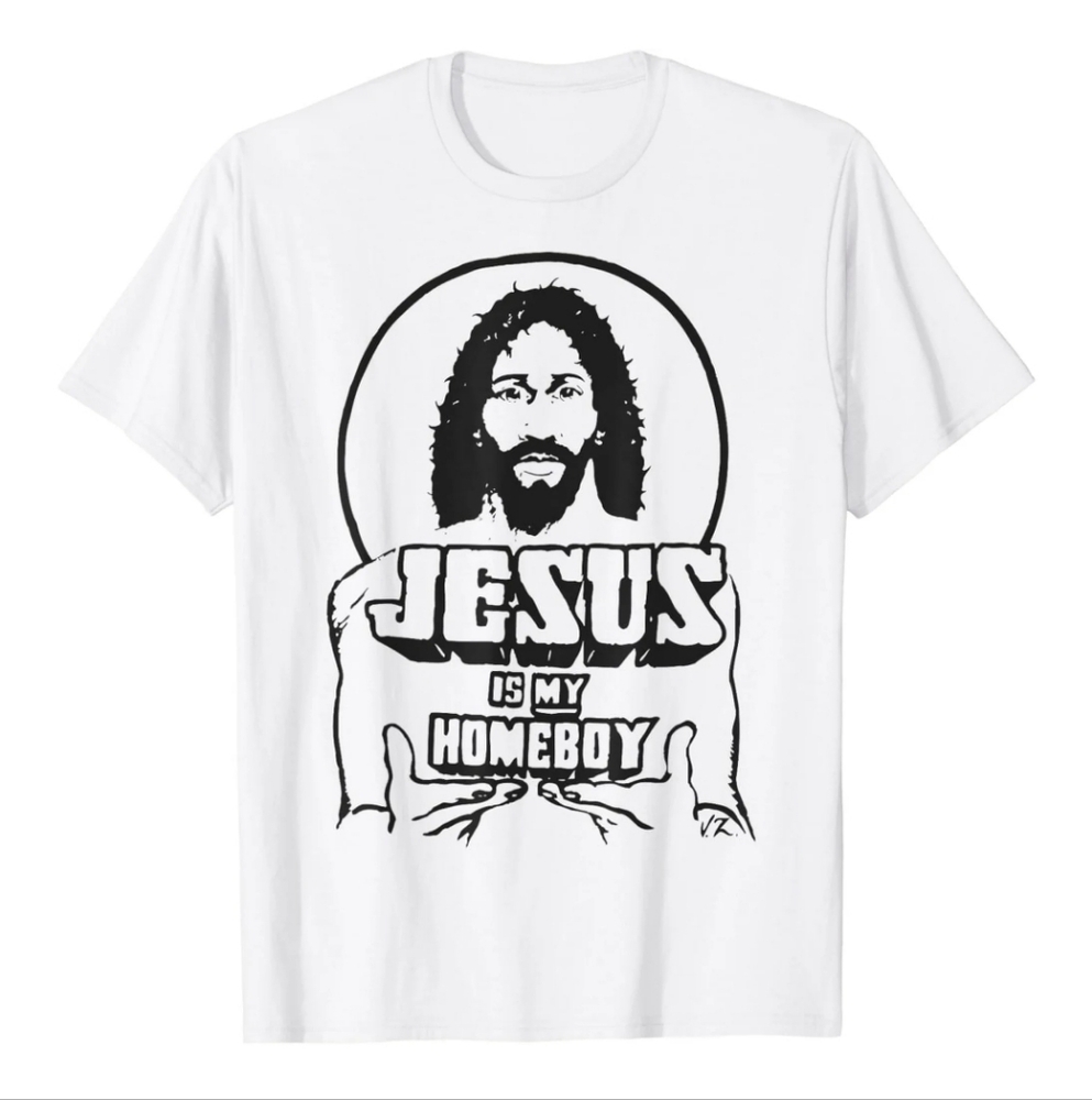 Jesus Is My Homeboy White Graffic T Shirt Mens M
